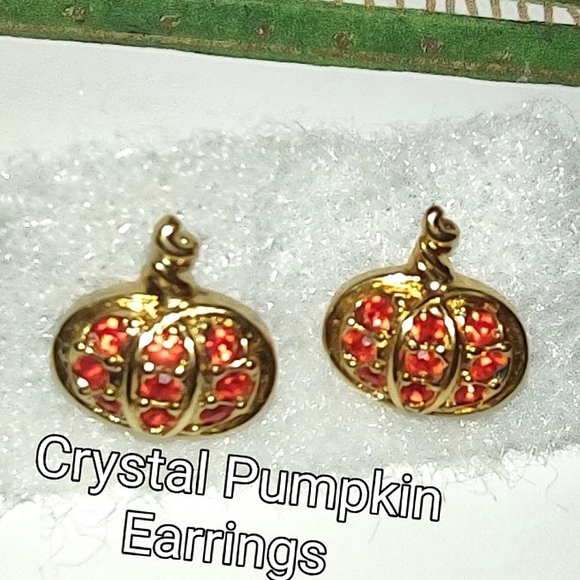Sparkling Orange Crystal Pumpkin Shaped Earrings - Picture 3 of 10